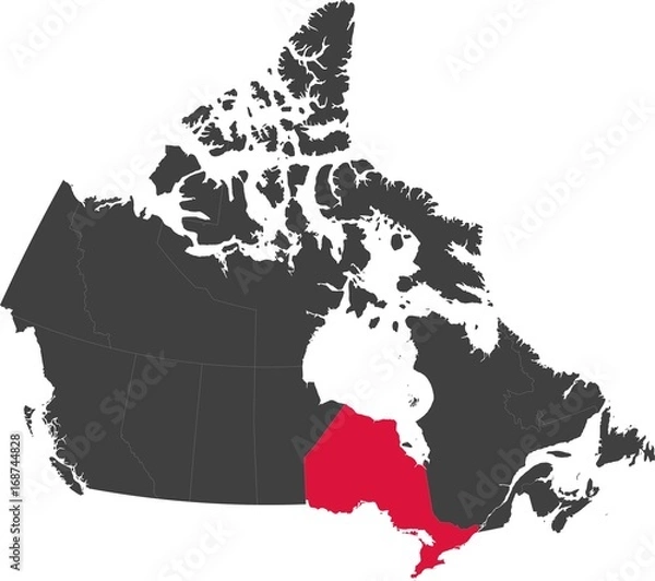 Fototapeta Map of Canada split into individual provinces. Highlighted province of Ontario.