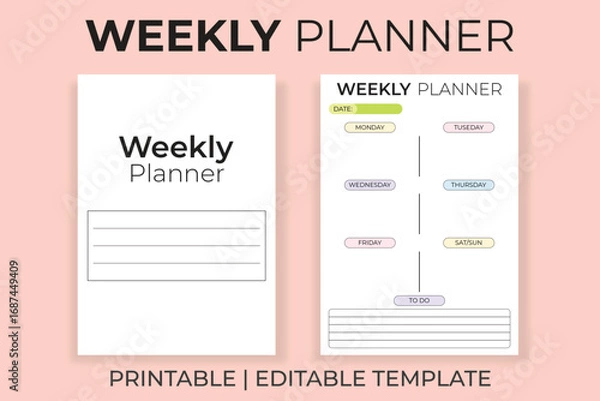 Fototapeta Weekly Planner Printable and Editable Template