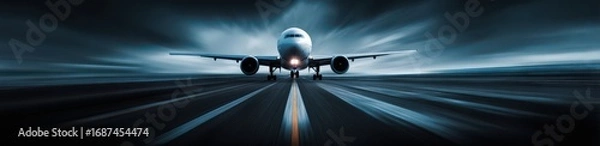 Fototapeta airplane on the runway, high-speed motion blur