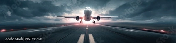 Fototapeta airplane on the runway, high-speed motion blur