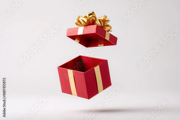 Obraz Open Red Gift Box with Ribbon on White Background