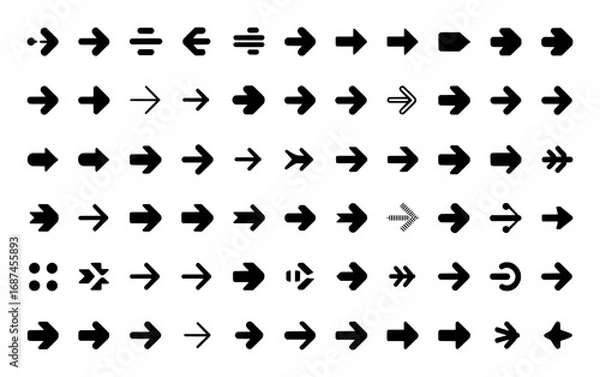Fototapeta Collection of Diverse Black Arrow Icons on a White Background