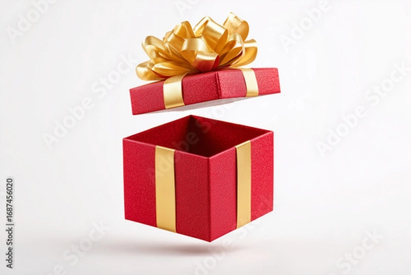 Obraz Open Red Gift Box with Ribbon on White Background