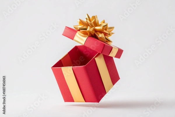 Obraz Open Red Gift Box with Ribbon on White Background