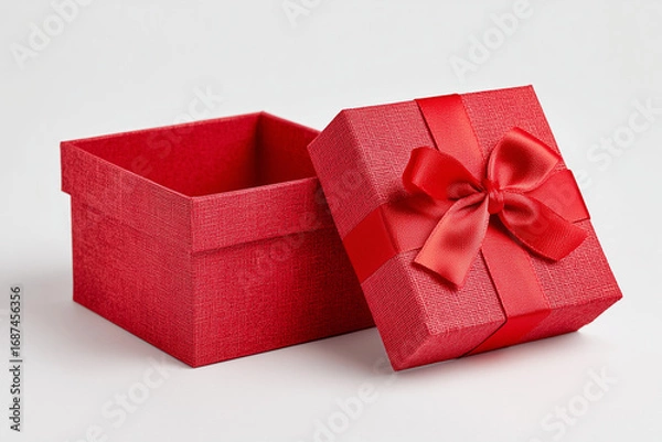 Obraz Open Red Gift Box with Ribbon on White Background
