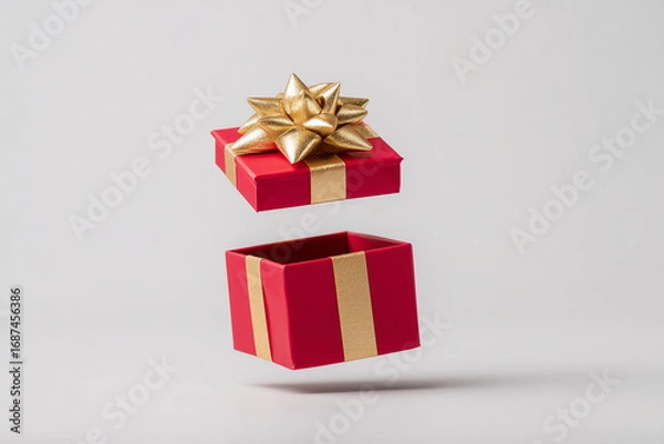 Obraz Open Red Gift Box with Ribbon on White Background