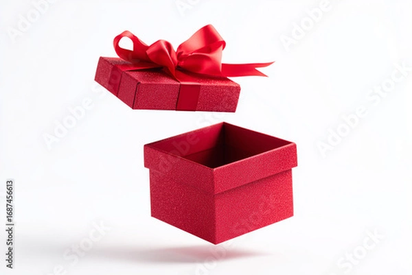 Obraz Open Red Gift Box with Ribbon on White Background