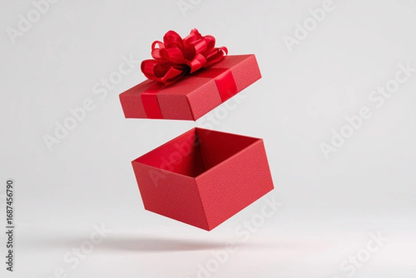 Obraz Open Red Gift Box with Ribbon on White Background