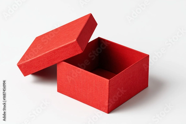 Obraz Empty Red Box with Open Lid Isolated on White Background