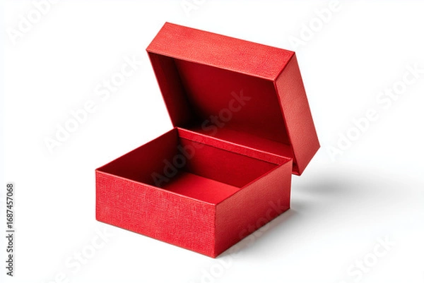 Obraz Empty Red Box with Open Lid Isolated on White Background