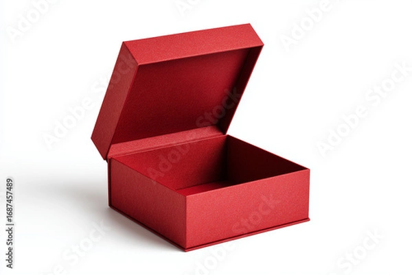 Obraz Empty Red Box with Open Lid Isolated on White Background