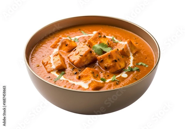 Obraz Aromatic, creamy paneer tikka masala in a light beige bowl against a black backdrop.