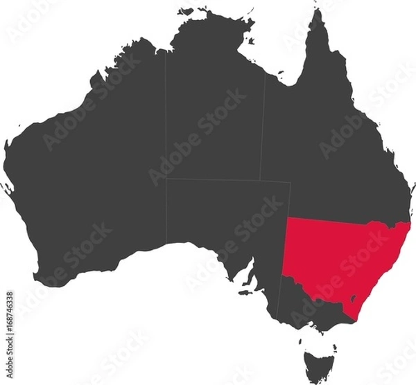 Fototapeta Map of Australia split into individual states. Highlighted state of New South Wales.