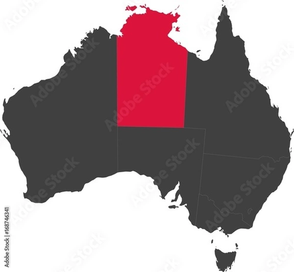 Fototapeta Map of Australia split into individual states. Highlighted state of Northern Territory.