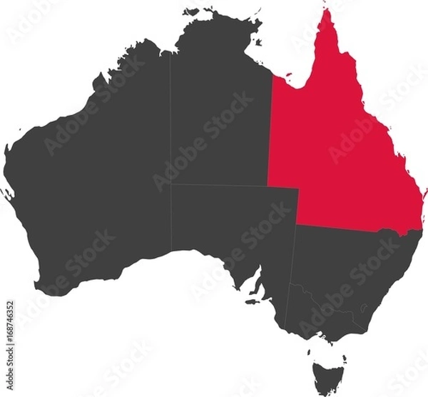 Fototapeta Map of Australia split into individual states. Highlighted state of Queensland.