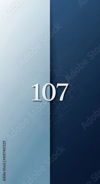 Fototapeta Modern Numeric Design with Number 107 on Split Blue Geometric Background