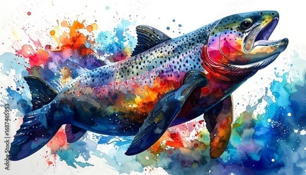Obraz Vibrant rainbow trout in watercolor splash