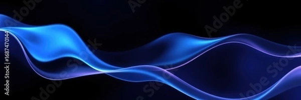 Fototapeta Abstract flowing blue and purple light waves creating a mesmerizing ethereal pattern on a dark background