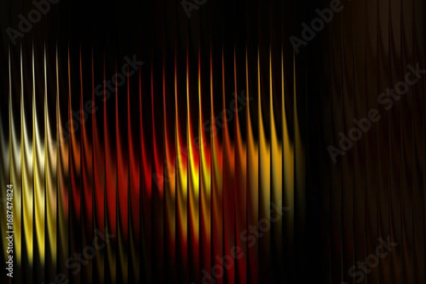 Fototapeta Abstract glowing neon yellow red background with vertical striped overlay, futuristic artistic wallpaper with blurred luminous digital illumination texture
