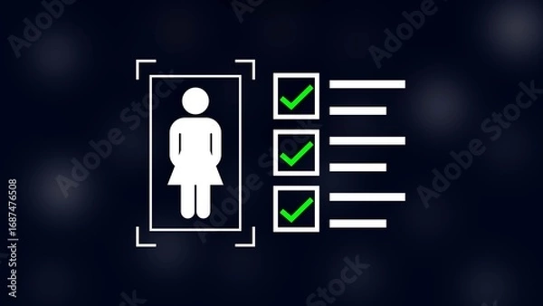 Fototapeta female with check mark in boxes on black background.