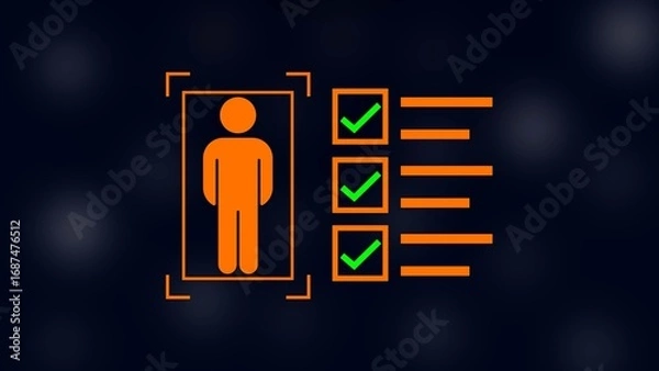 Fototapeta man with check mark in boxes on black background.