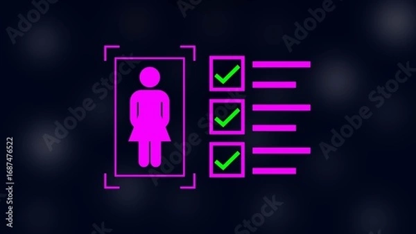 Fototapeta female with check mark in boxes on black background.