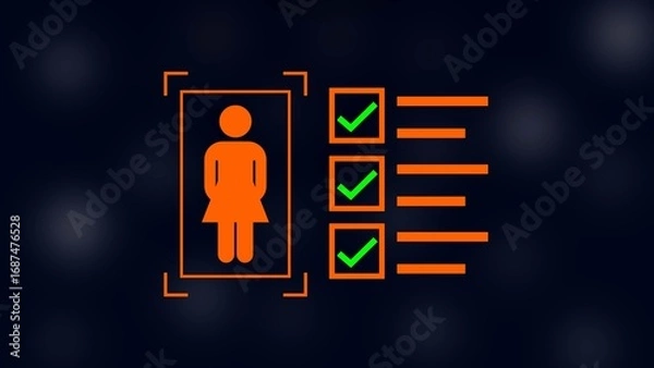 Fototapeta female with check mark in boxes on black background.