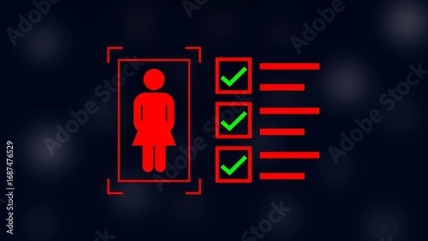 Fototapeta female with check mark in boxes on black background.