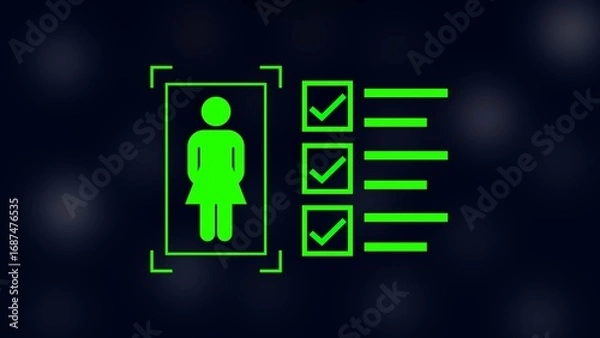 Fototapeta female with check mark in boxes on black background.