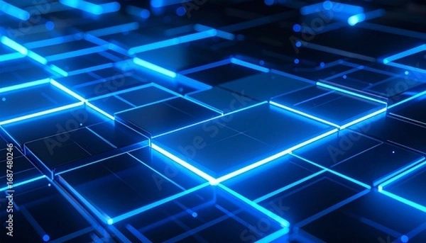 Fototapeta Abstract blue technological cubes