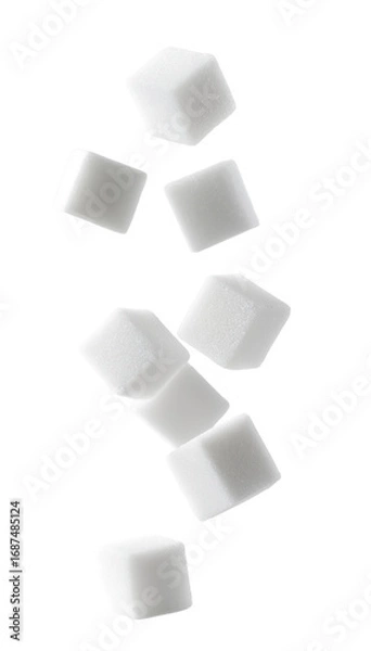 Fototapeta sugar cubes falling on transparent background, cutout