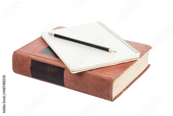 Fototapeta Education and knowledge concept for studying, writing, and learning from books. isolated on white background with clipping path.