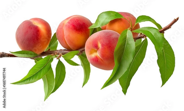 Fototapeta Peach tree branch on transparent background, cutout