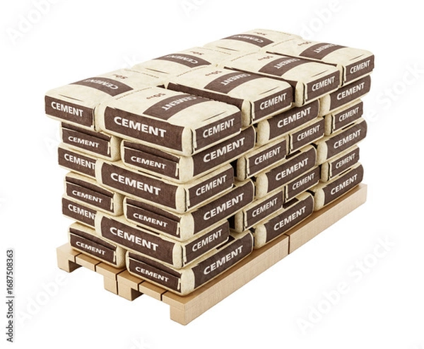 Fototapeta Cement bags with generic package design on transparent background. 3D illustration