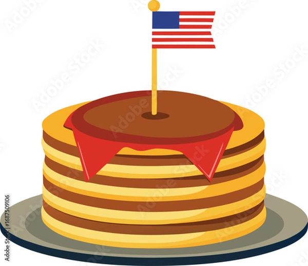 Fototapeta Stack of pancakes with american flag topping delicious breakfast vector illustration vector