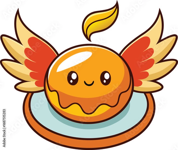 Fototapeta Whimsical cartoon pancake with wings soaring high in a cheerful sky illustration vector