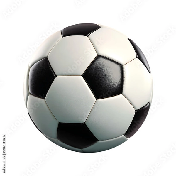 Fototapeta Classic black and white soccer ball close-up isolated on a simple background for sports enthusiasts