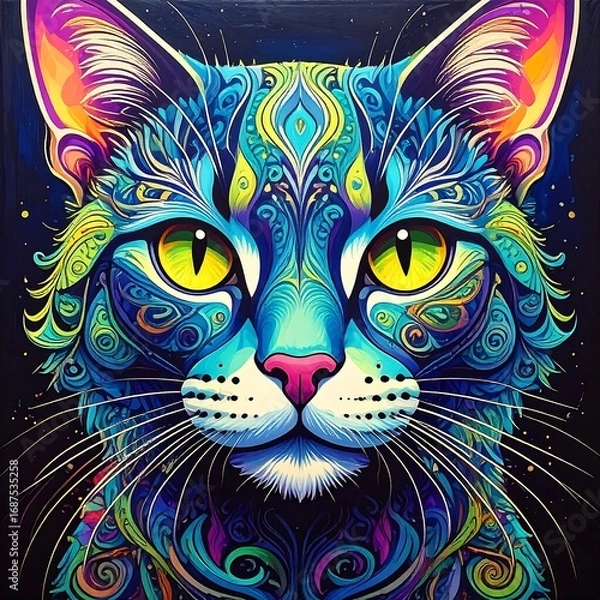 Obraz Vibrant stylized cat portrait