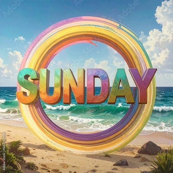 Obraz Vibrant Sunday graphic on beach scene