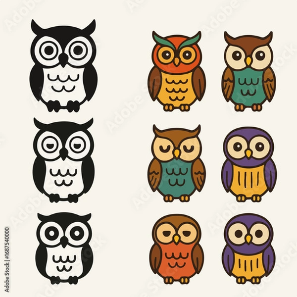 Fototapeta Owls Icon Sheet
