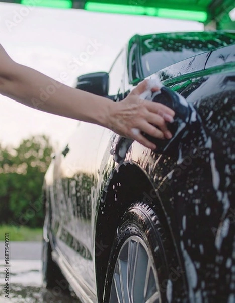 Obraz Washing car, soapy foam
