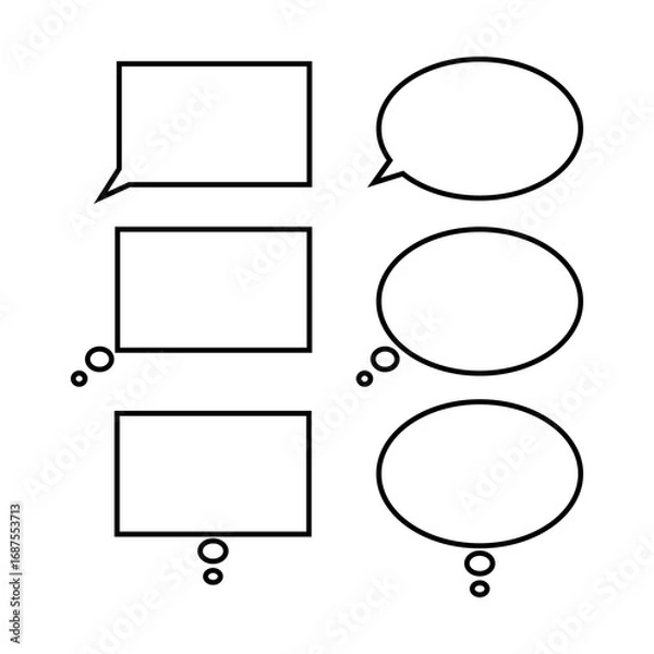 Fototapeta Speech and Thought Bubble Set 6 Black Outline Vector Icons in Rectangular and Oval Styles for Comics and Storytelling Collection of Comic Style Dialogue Thought 