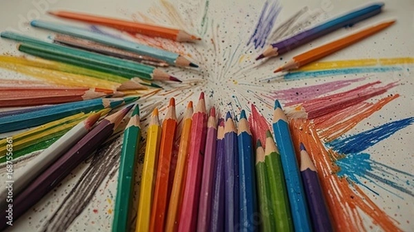 Obraz Colorful crayons on a white background close-up.