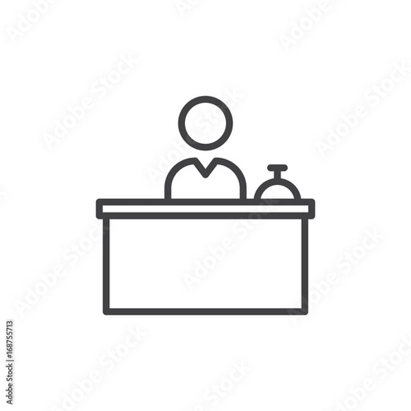 Fototapeta Front Desk line icon, outline vector sign, linear style pictogram isolated on white. Reception symbol, logo illustration. Editable stroke. Pixel perfect vector graphics
