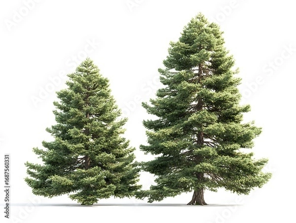 Fototapeta Realistic green pine trees isolated for design projects and natural beauty