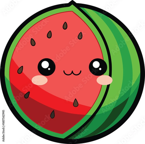 Fototapeta Vibrant watermelon slice with seeds and green rind
