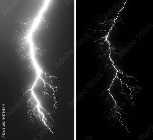 Fototapeta Powerful lightning bolt energy strike captured in high contrast split image
