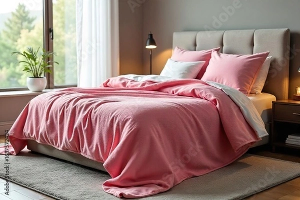 Fototapeta Luxurious mattress bedspread in soft, plush fabric, adding a touch of elegance and comfort to any bedroom Perfect for enhancing your sleep sanctuary , interior, brown