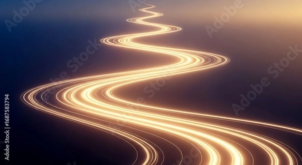 Fototapeta A glowing light trail winds its way through the darkness with a soft gradient