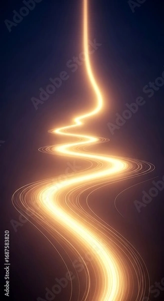 Fototapeta A mesmerizing golden light trail gracefully winds through a dark, ethereal space